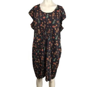 Mata Traders Floral Gathered Waist Dress Brown Orange Green Size 2X